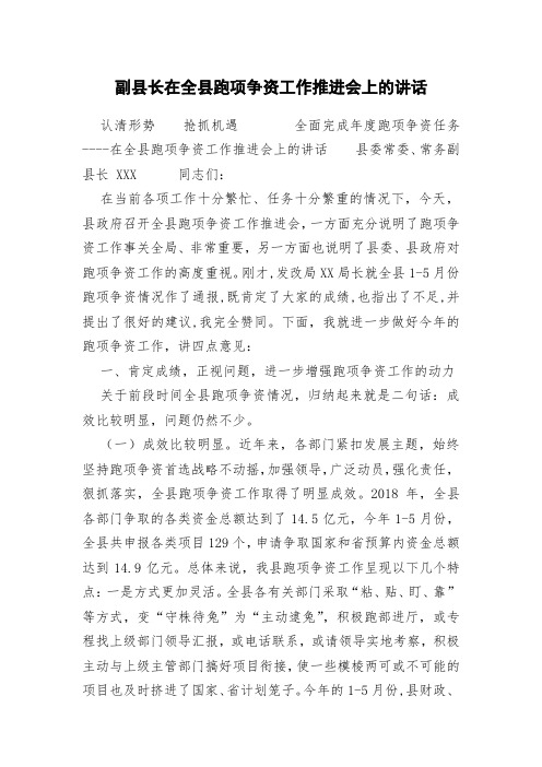 副县长在全县跑项争资工作推进会上的讲话