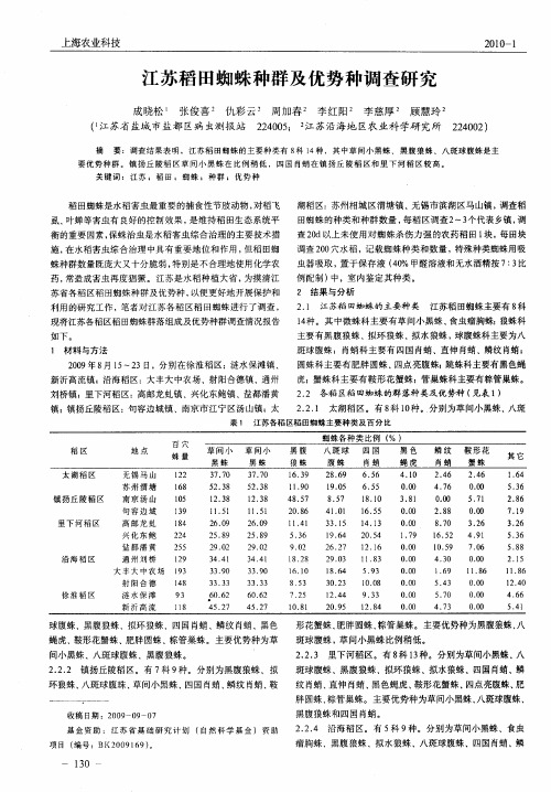 江苏稻田蜘蛛种群及优势种调查研究