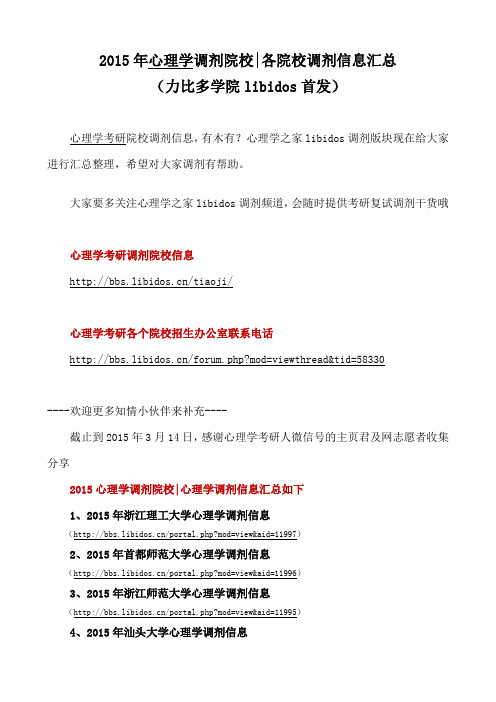 2015年心理学考研调剂信息汇总