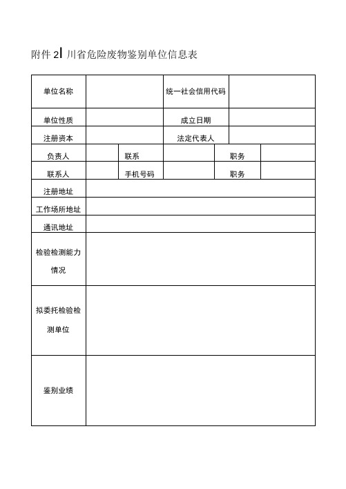 四川省危险废物鉴别单位信息表