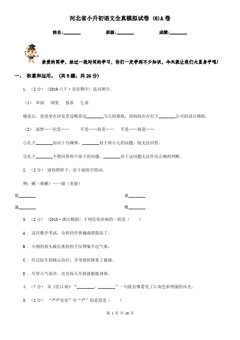 河北省小升初语文全真模拟试卷 (6)A卷