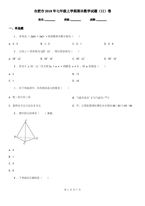 合肥市2019年七年级上学期期末数学试题(II)卷