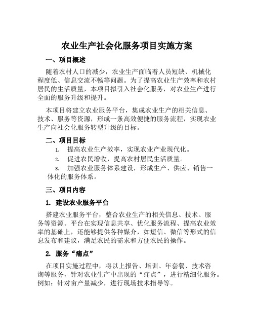 农业生产社会化服务项目实施方案范文