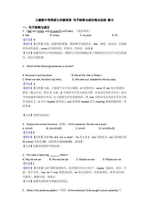 人教版中考英语九年级英语 句子结构与成分难点总结 练习