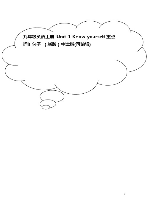 九年级英语上册 Unit 1 Know yourself重点词汇句子 (新版)牛津版