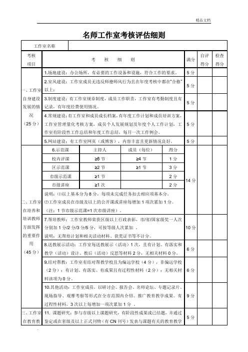 名师工作室年度考核评估细则