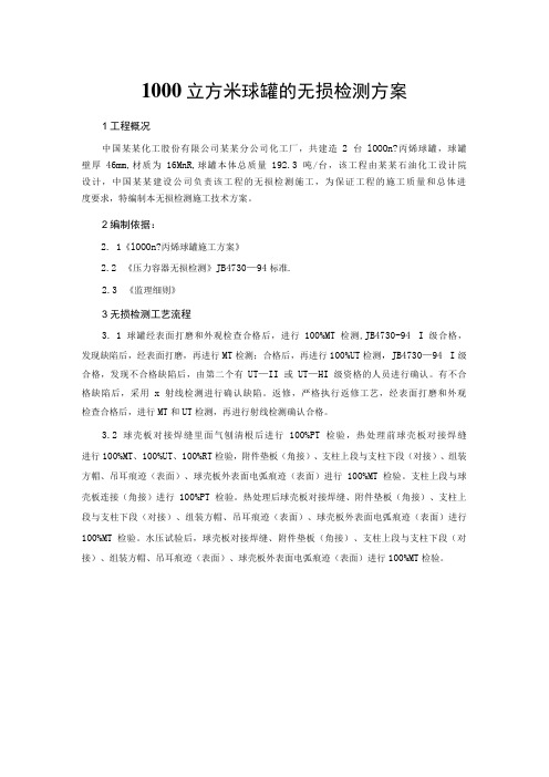 1000立方米球罐的无损检测方案