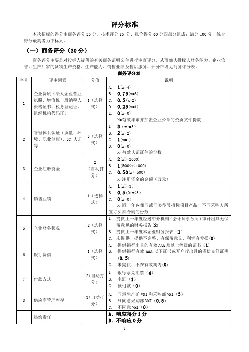 招投标评分模板及计算公式