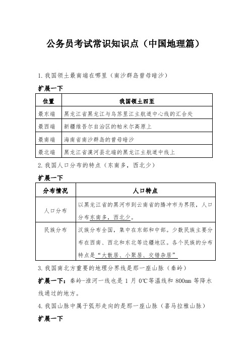 公务员考试常识知识点(中国地理篇)