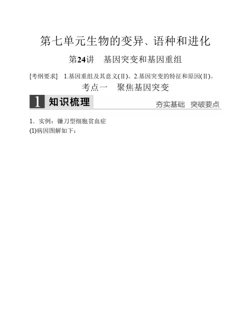 2016届《步步高》高考生物大一轮总复习 第七单元 生物的变异、语种和进化 第24讲 基因突变和基因重组