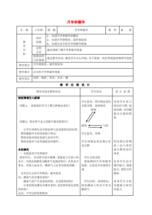 八年级物理上册第三章 第4节 升华和凝华教案