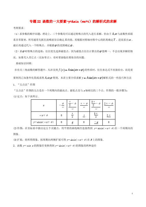 备战高考数学一轮复习热点难点专题22函数的一大要素y=asinwxt的解析式的求解