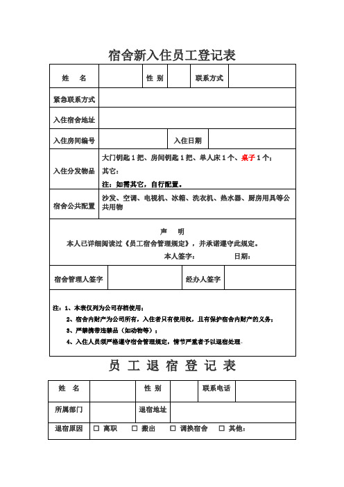 员工宿舍登记、退宿表 (2)