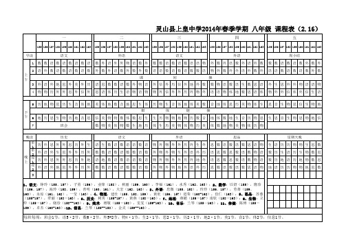 2014年春季学期八年级课程表