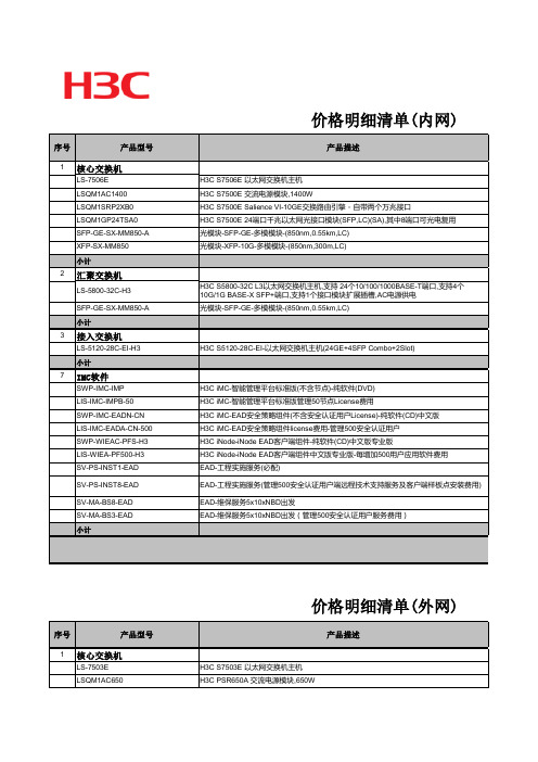 H3C网络设备项目报价单