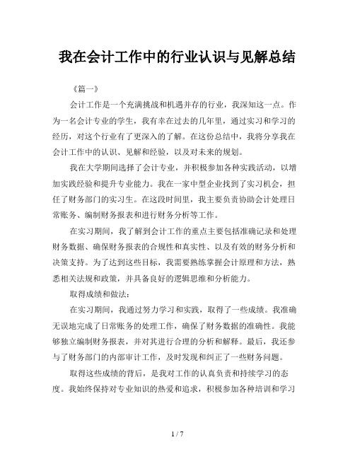 我在会计工作中的行业认识与见解总结