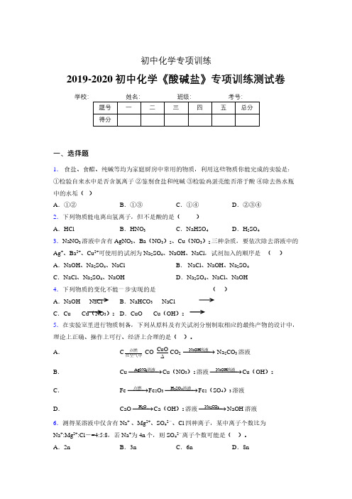 2019-2020学年初中化学《酸碱盐》专项训练模拟测试(含答案) (69)
