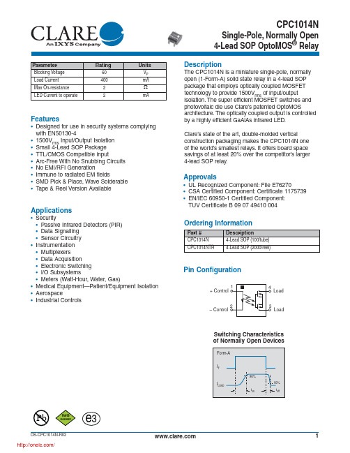 CPC1014N;CPC1014NTR;中文规格书,Datasheet资料