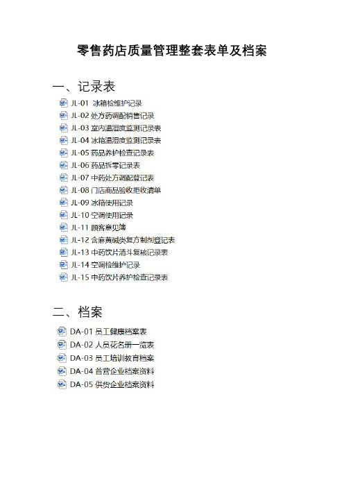 2020年零售药店经营许可证申请质量管理体系全套表单及档案