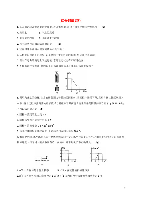 新人教版中考物理 综合训练复习测试3及答案