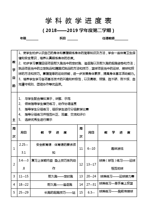 六年级下体育教 学 进 度 表