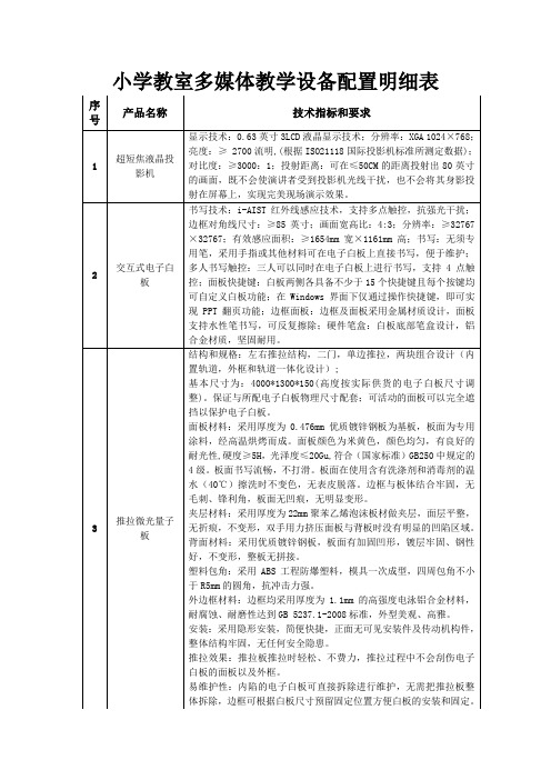 小学教室多媒体教学设备配置明细表