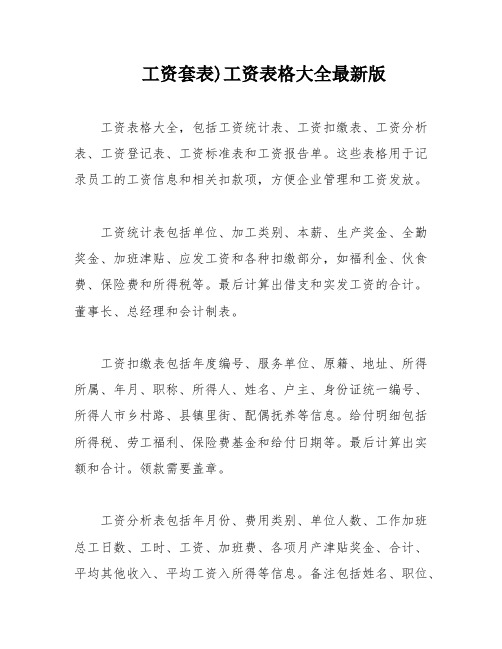 工资套表)工资表格大全最新版