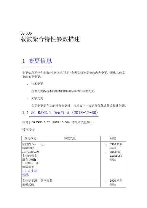 5G通信网络优化载波聚合特性参数描述