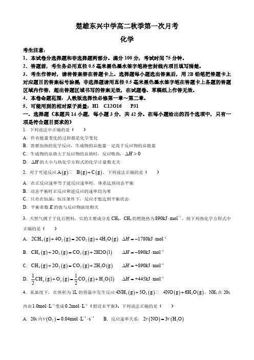 云南省楚雄东兴中学2024-2025学年高二上学期10月第一次月考化学试题(含解析)