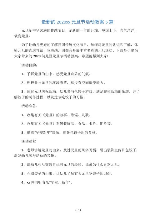 最新的2020幼儿园元旦节活动教案5篇