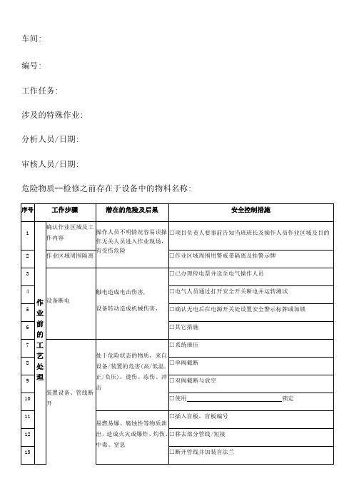 检修作业JHA分析表