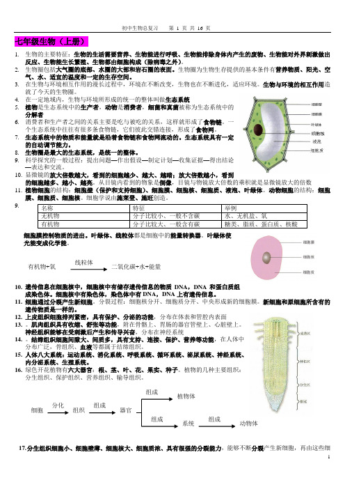 初中生物总复习提纲{带彩图}新人教版