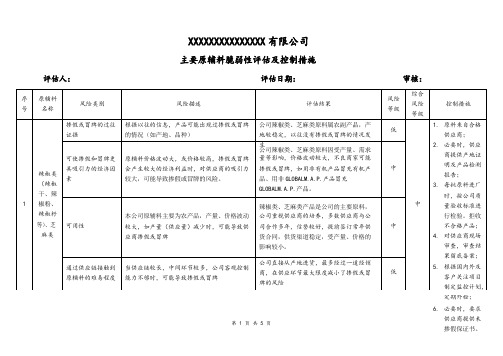 主要原辅料脆弱性评估及控制措施