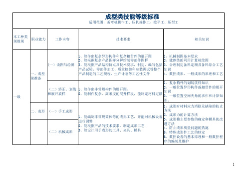 成型类技能等级标准