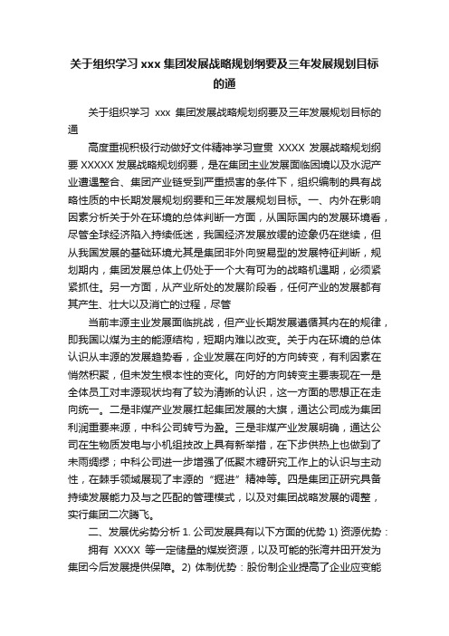 关于组织学习xxx集团发展战略规划纲要及三年发展规划目标的通