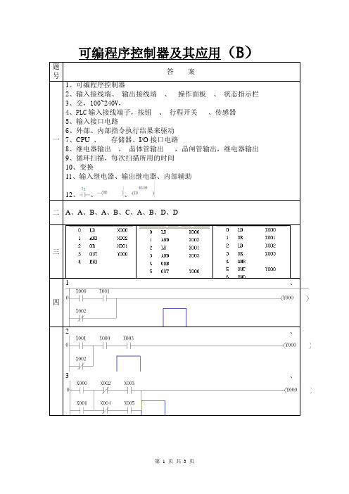 PLC期末试卷B答案纸