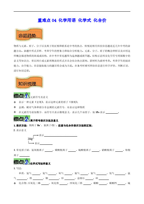 化学用语 化学式 化合价-2023中考化学【热点、重点、难点】专练(原卷版)