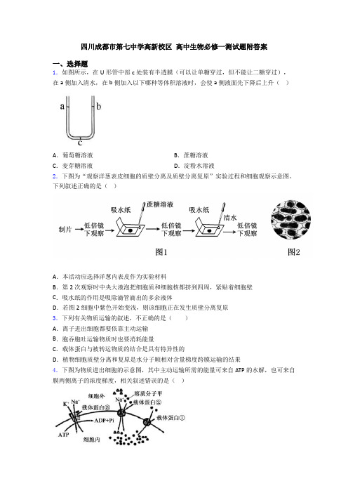 四川成都市第七中学高新校区 高中生物必修一测试题附答案