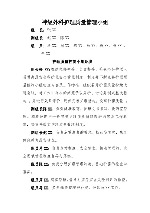 护理质控小组分工