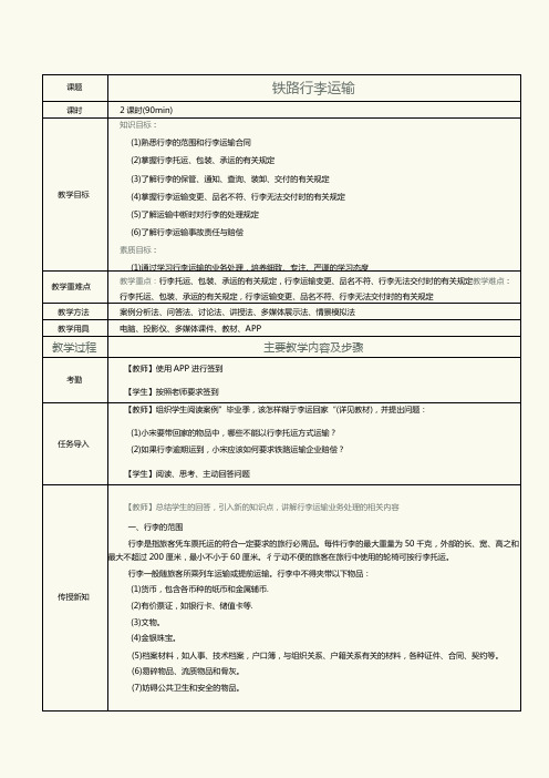 《铁路客运规章》教案第4课铁路行李运输