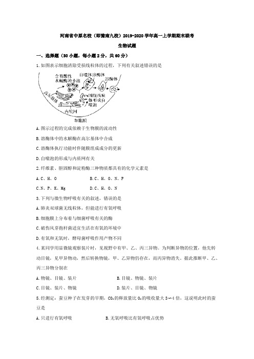 河南省豫南九校2019-2020学年高一上学期期末联考生物试题含答案