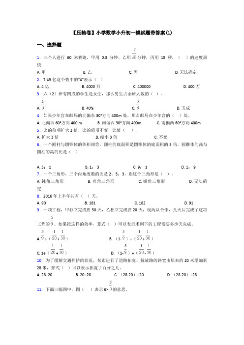 【压轴卷】小学数学小升初一模试题带答案(1)