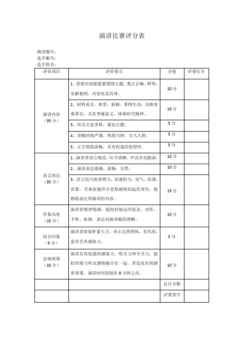 演讲比赛评分表