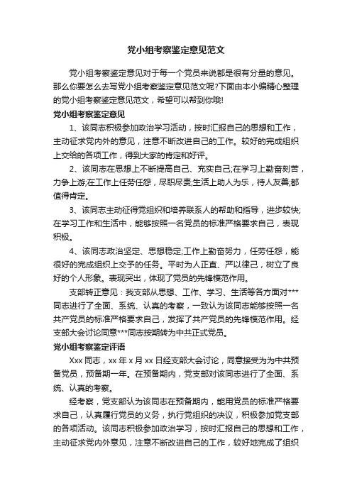 党小组考察鉴定意见范文