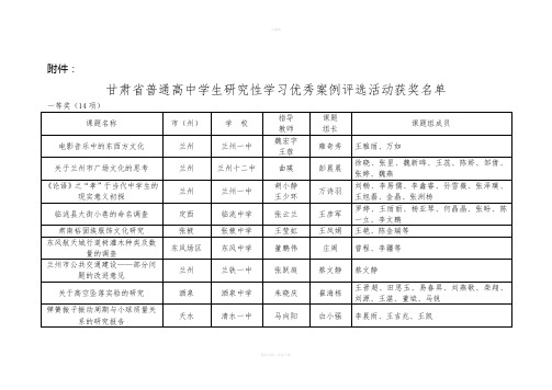 甘肃省普通高中学生研究性学习优秀案例评选活动获奖名...