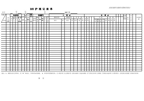 ICU护理记录单