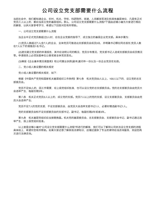 公司设立党支部需要什么流程