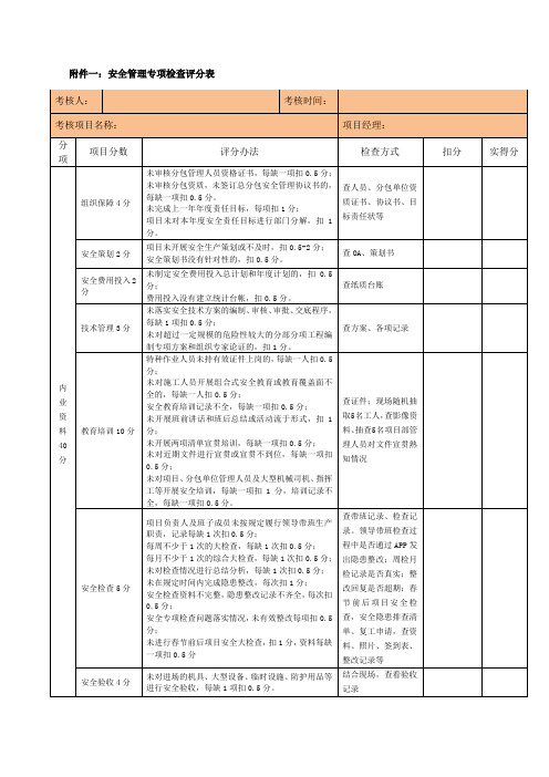 安全管理专项检查评分表