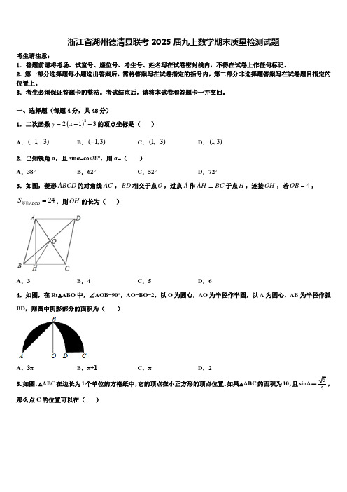 浙江省湖州德清县联考2025届九上数学期末质量检测试题含解析