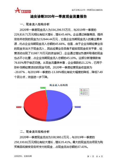 迪安诊断2020年一季度现金流量报告